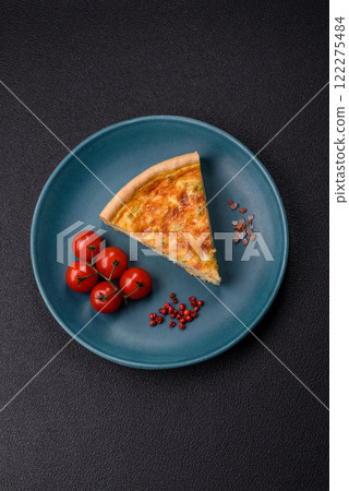 Delicious quiche with broccoli, chicken or salmon and cheese 122275484