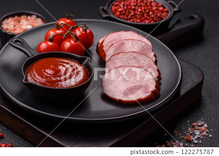 Smoked sausage or ham, cut into slices Smoked sausage or ham, cut into slices 122275787