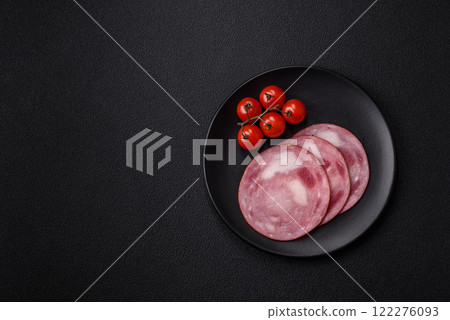 Ham cut into slices with salt and spices Ham cut into slices with salt and spices 122276093