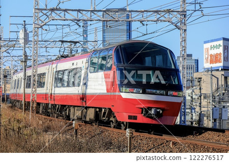 Meitetsu 1200 Series Panorama Super, running with Nagoya's buildings in the background 122276517