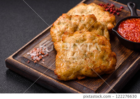 Delicious fried pork or chicken chops with salt and spices 122276630