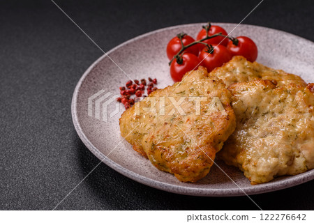Delicious fried pork or chicken chops with salt and spices 122276642