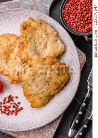 Delicious fried pork or chicken chops with salt and spices 122276647