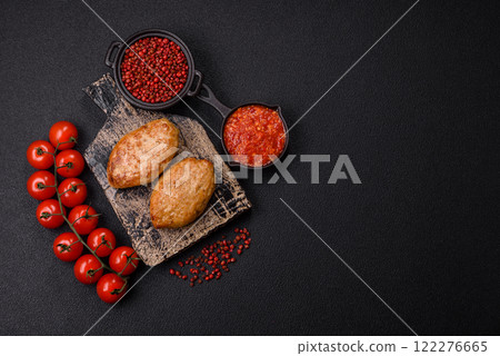 Delicious fresh fried minced fish cutlets with spices and herbs 122276665