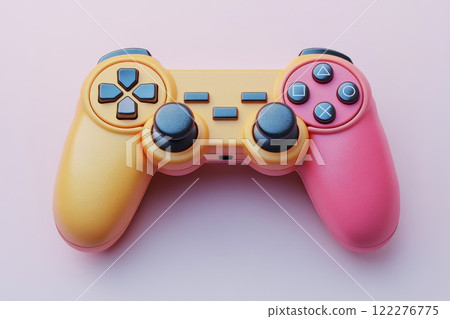Colorful gaming controller on a light pink background showcasing modern gaming culture and design aesthetics 122276775