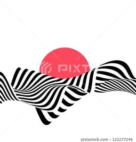Image Black on white abstract perspective line wave stripes with 3d dimensional effect isolated on white. Eps 10 122277246