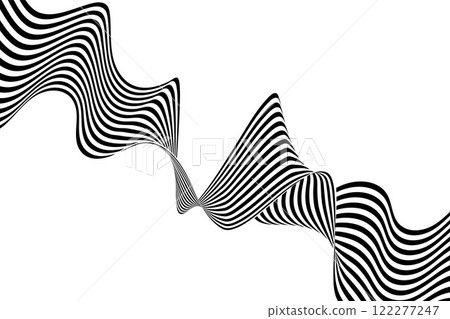 Abstract background of black and white wavy stripes with blue circles on a white background. Illusion. Eps 10 122277247