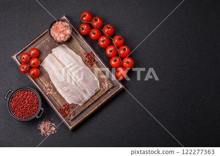 Herring fillet salted and marinated with salt, spices and oil 122277363