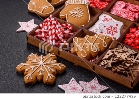 Homemade Christmas gingerbread cookies made as sweets 122277459