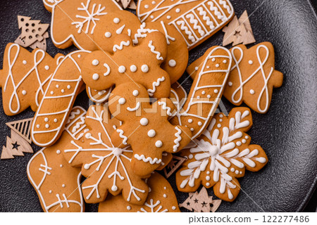 Homemade Christmas gingerbread cookies made as sweets Homemade Christmas gingerbread cookies made as sweets 122277486