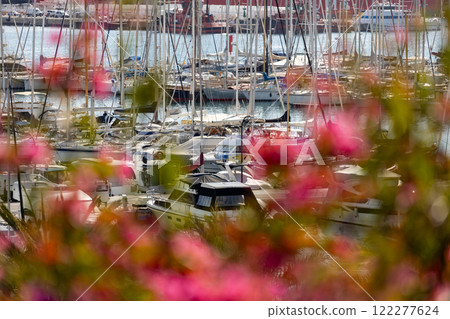 Sailboats and sailing yachts in a marina in the port of Palma, Majorca, Mallorca, Balearic Islands, Spain, Europe 122277624