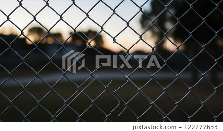 A wire fence with holes in it, a security vulnerability 122277633