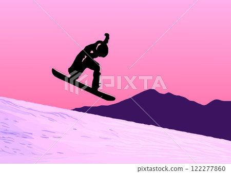 Snowboarding illustration at sunset 122277860