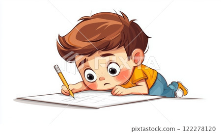 Child Learning to Write Cinematic contrast modern style illustration. 122278120