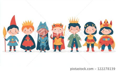 Children Playing Dress-Up Cinematic contrast modern style illustration. 122278139