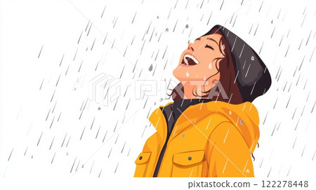 Woman Surprised by Rain Cinematic contrast modern style illustration. 122278448