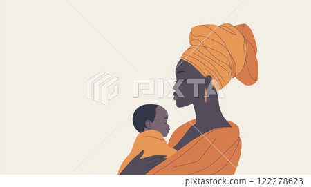 Woman Holding a Baby Cinematic contrast modern style illustration. 122278623
