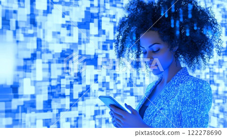 Woman Checking Her Phone Futuristic high-tech modern style illustration. 122278690