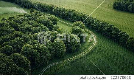 Breathtaking Green Mountains Beautifully Illuminated by the Misty Light of a Peaceful and Tranquil Morning 122278698