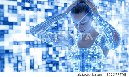 Woman Practicing Yoga Futuristic high-tech modern style illustration. 122278706