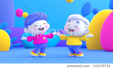 Older Couple Dancing Playful 3D cartoon style illustration. 122278716