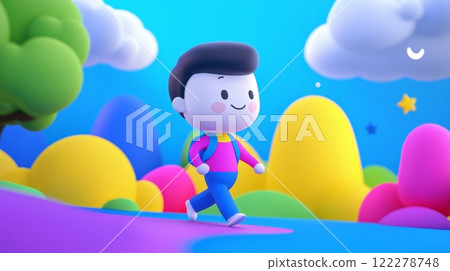 Man Taking a Stroll Playful 3D cartoon style illustration. 122278748