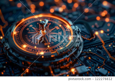 A Vintage Compass Placed on a Circuit Board An Intriguing Fusion of Nature and Modern Technology Today 122278812