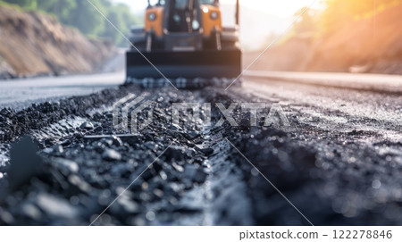 Road Construction with Heavy Machinery on a Sunny Day symbolizes progress in infrastructure and modern engineering Road Construction with Heavy Machinery on a Sunny Day symbolizes progress in infrastructure and modern engineering 122278846