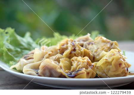 Close up of fresh boiled dumplings,Chinese food. Selective focus 122279439