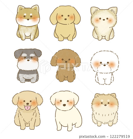 面朝前坐著的各種狗的插圖集 122279519