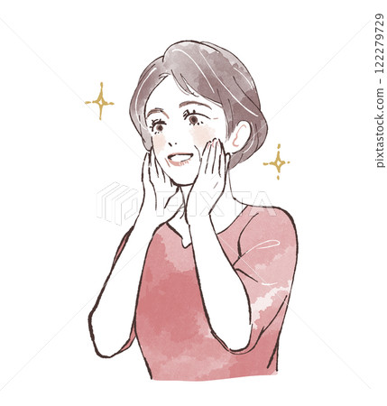 快樂微笑的女人，手放在臉頰上 122279729