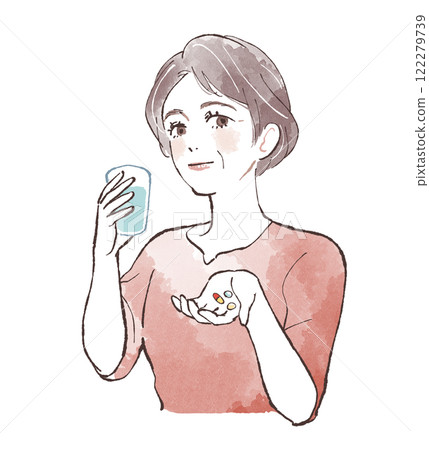 A woman trying to take medicine 122279739