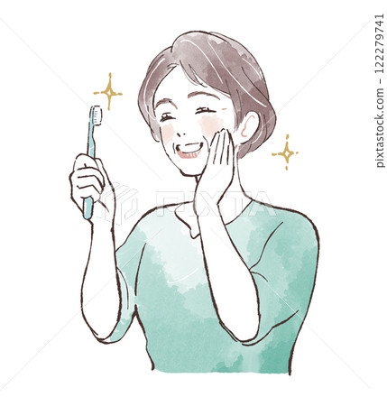 一個女人刷牙和提神 122279741