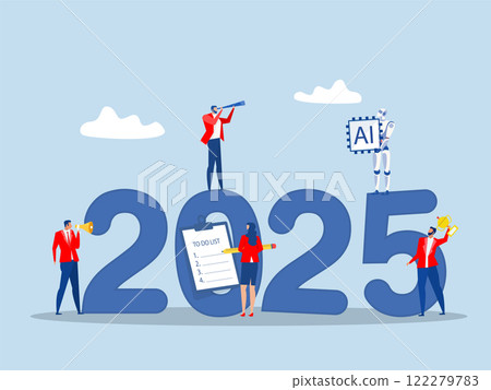 Artificial Intelligence innovation Year 2025 vision, achievement or plan for success, career target or economic forecast, aspiration to work success, new year resolution concept,vector illustrator Artificial Intelligence innovation Year 2025 vision, achievement or plan for success, career target or economic forecast, aspiration to work success, new year resolution concept,vector illustrator 122279783