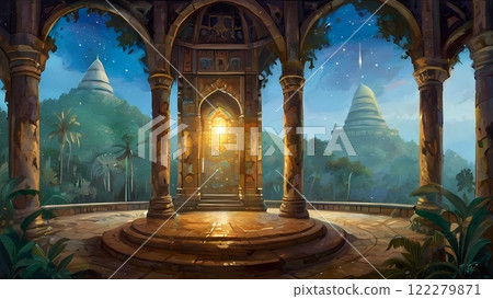 遊戲背景:叢林深處殘留的古代文明遺跡和神殿 遊戲背景:叢林深處殘留的古代文明遺跡和神殿 122279871