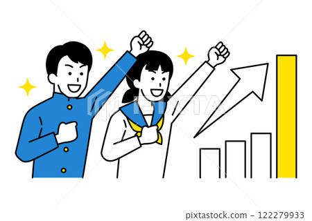 男女學生對不斷增長的圖形和拳頭感到滿意 男女學生對不斷增長的圖形和拳頭感到滿意 122279933