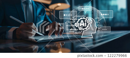 Human interact with AI artificial intelligence virtual assistant EIDE 122279966