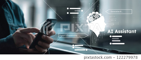 Human interact with AI artificial intelligence brain process generative AI EIDE 122279978