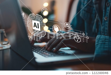 Human interact with AI artificial intelligence brain process generative AI EIDE 122280046