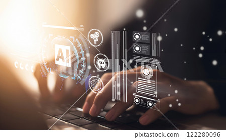 Human interact with AI artificial intelligence brain process generative AI EIDE 122280096