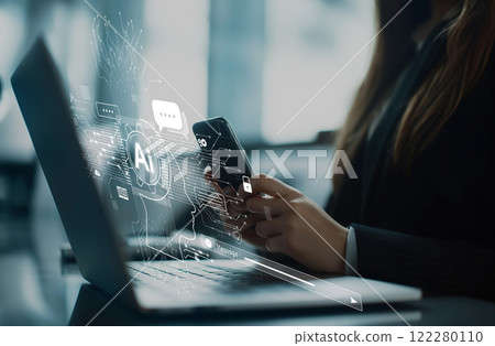 Human interact with AI artificial intelligence virtual assistant EIDE 122280110