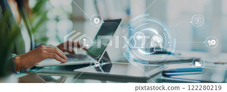 Human interact with AI artificial intelligence brain process generative AI EIDE 122280219