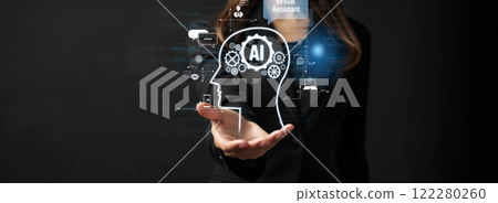 Human interact with AI artificial intelligence virtual assistant FaaS 122280260