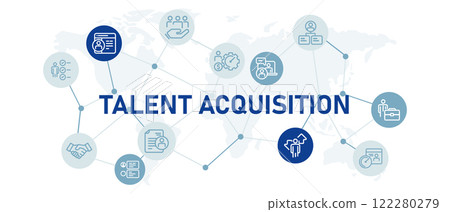 Talent Acquisition icon set with illustration job recruitment company employment hiring work search candidate qualification process career human resource design outline 122280279
