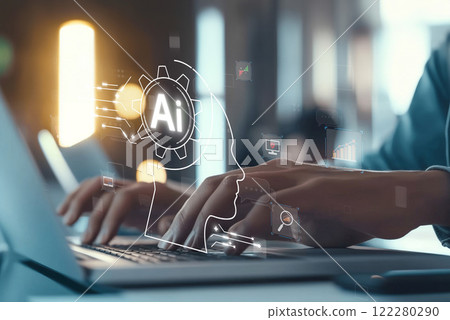 Human interact with AI artificial intelligence brain process generative AI EIDE 122280290