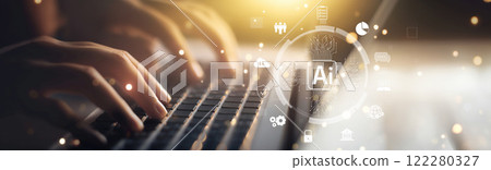 Human interact with AI artificial intelligence brain process generative AI EIDE 122280327