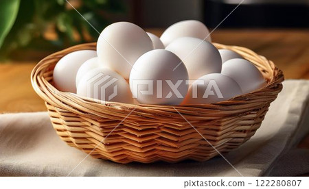 1 white egg in a basket 122280807