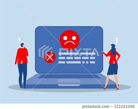 Computer outage,people victims looking at computer laptop outage,error or failure causing by software update mistake, operating system crash or cyber attack,server down or technical issue concept 122281098