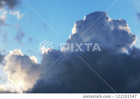A powerful cloudscape of the evening sky with dark clouds spreading out A powerful cloudscape of the evening sky with dark clouds spreading out 122281547