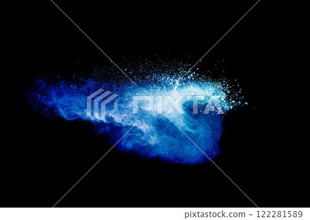 Abstract blue powder explosion on black background. Blue dust on dark. 122281589